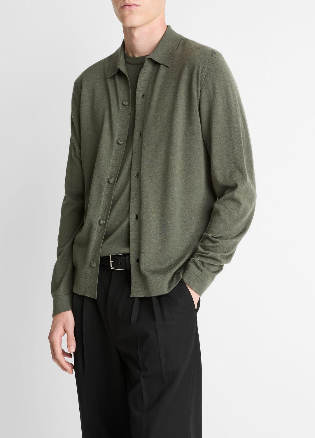 VINCE Featherweight Merino Wool-Cashmere Sweater Shirt in Long Sleeve