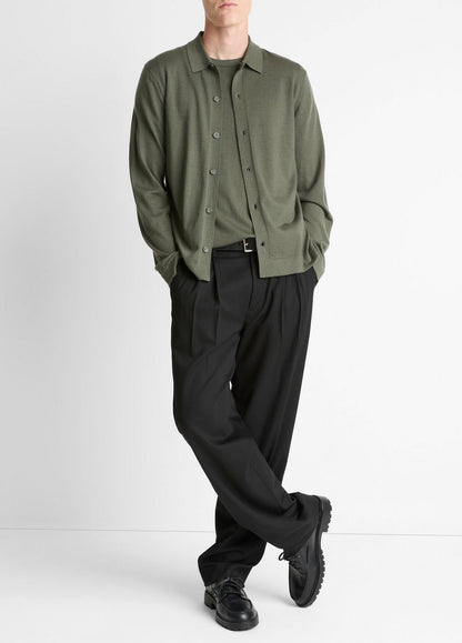 VINCE Featherweight Merino Wool-Cashmere Sweater Shirt in Long Sleeve