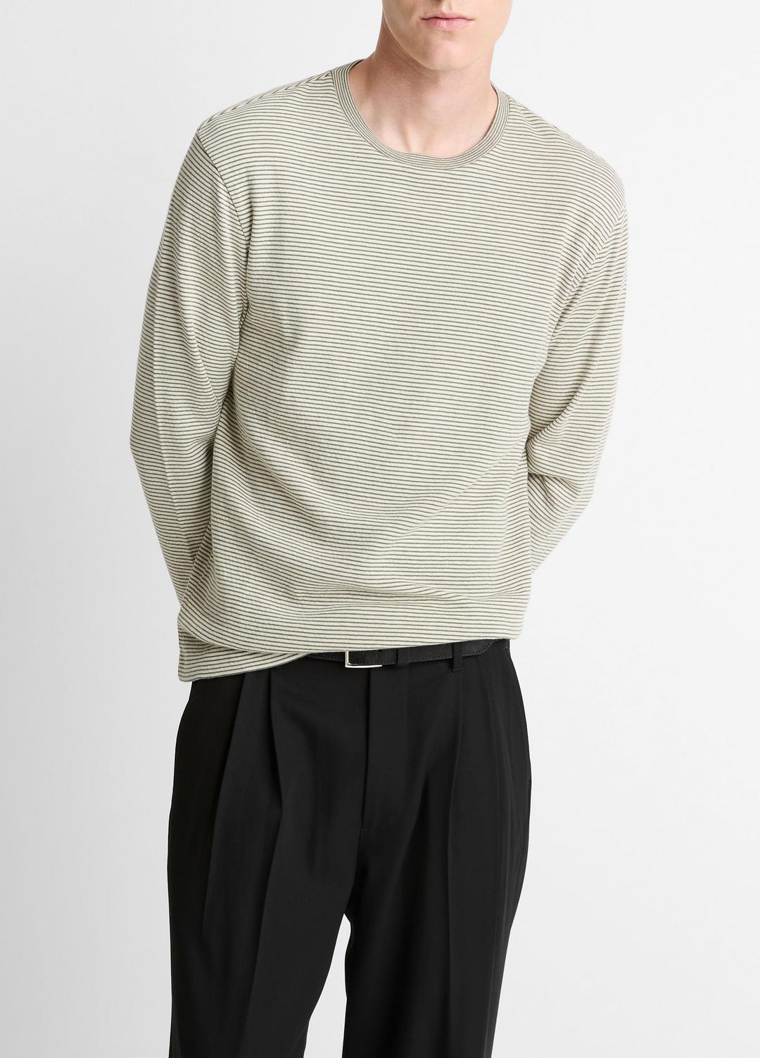 VINCE Striped Double-Knit Pima Cotton Long-Sleeve T-Shirt in Long Sleeve