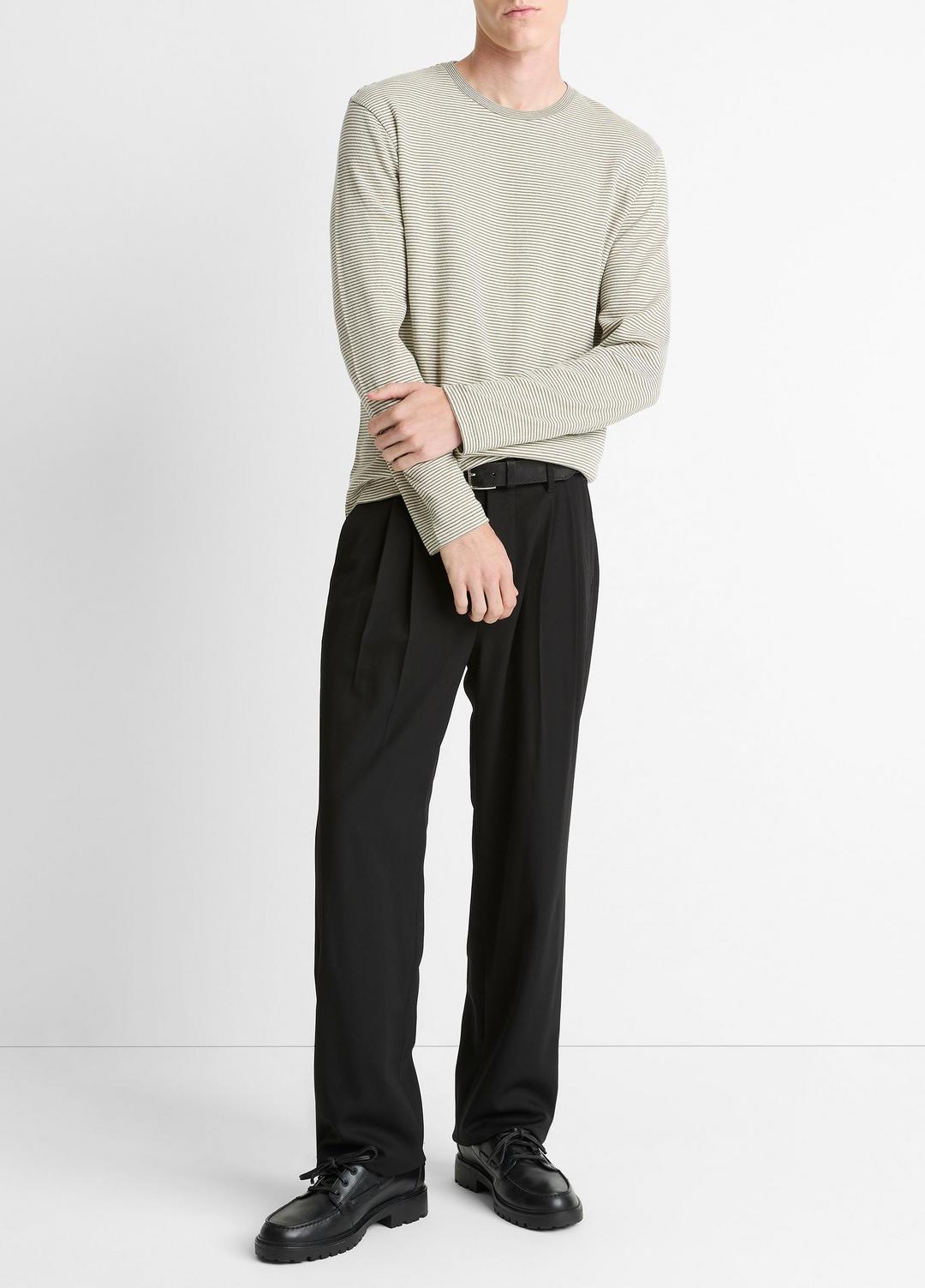 VINCE Striped Double-Knit Pima Cotton Long-Sleeve T-Shirt in Long Sleeve