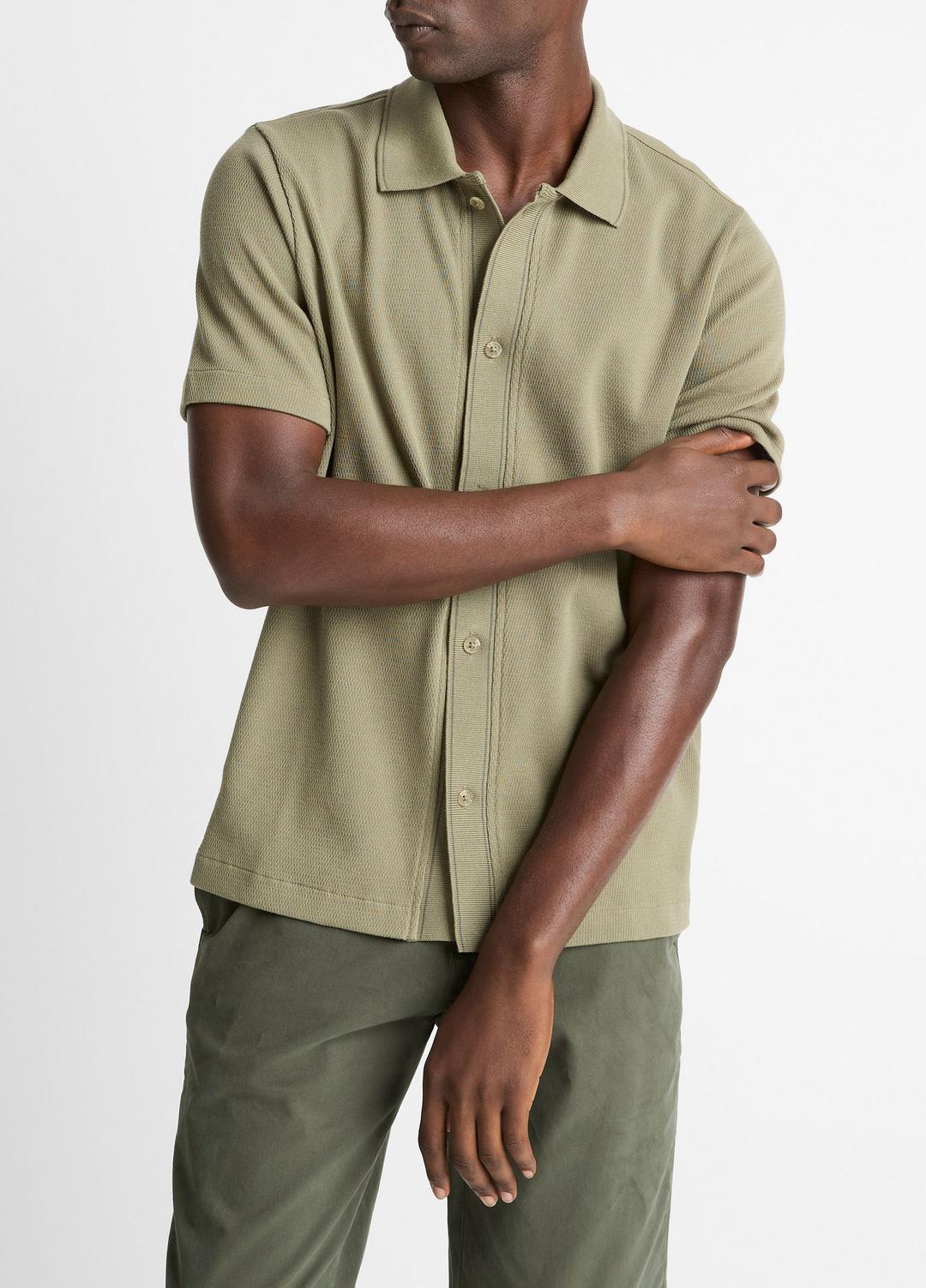 VINCE Jacquard-Knit Cotton Short-Sleeve Button-Front Shirt in Short Sleeve