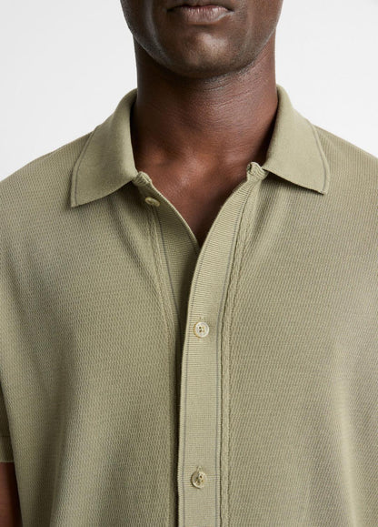 VINCE Jacquard-Knit Cotton Short-Sleeve Button-Front Shirt in Short Sleeve