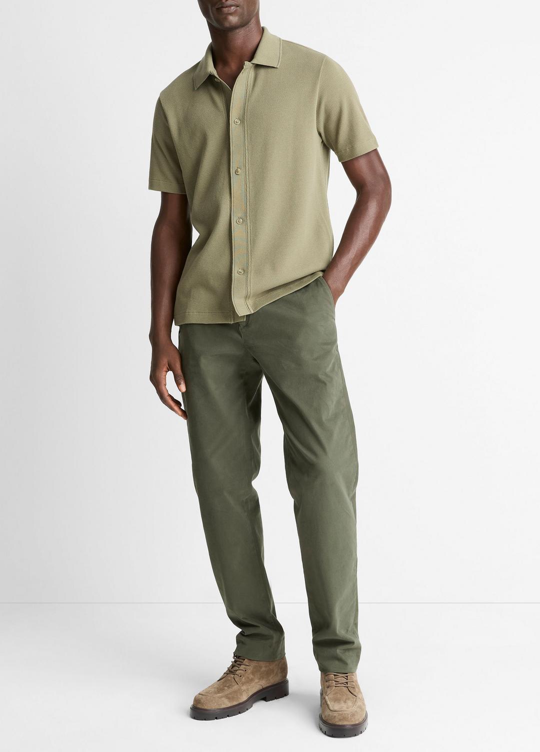VINCE Jacquard-Knit Cotton Short-Sleeve Button-Front Shirt in Short Sleeve