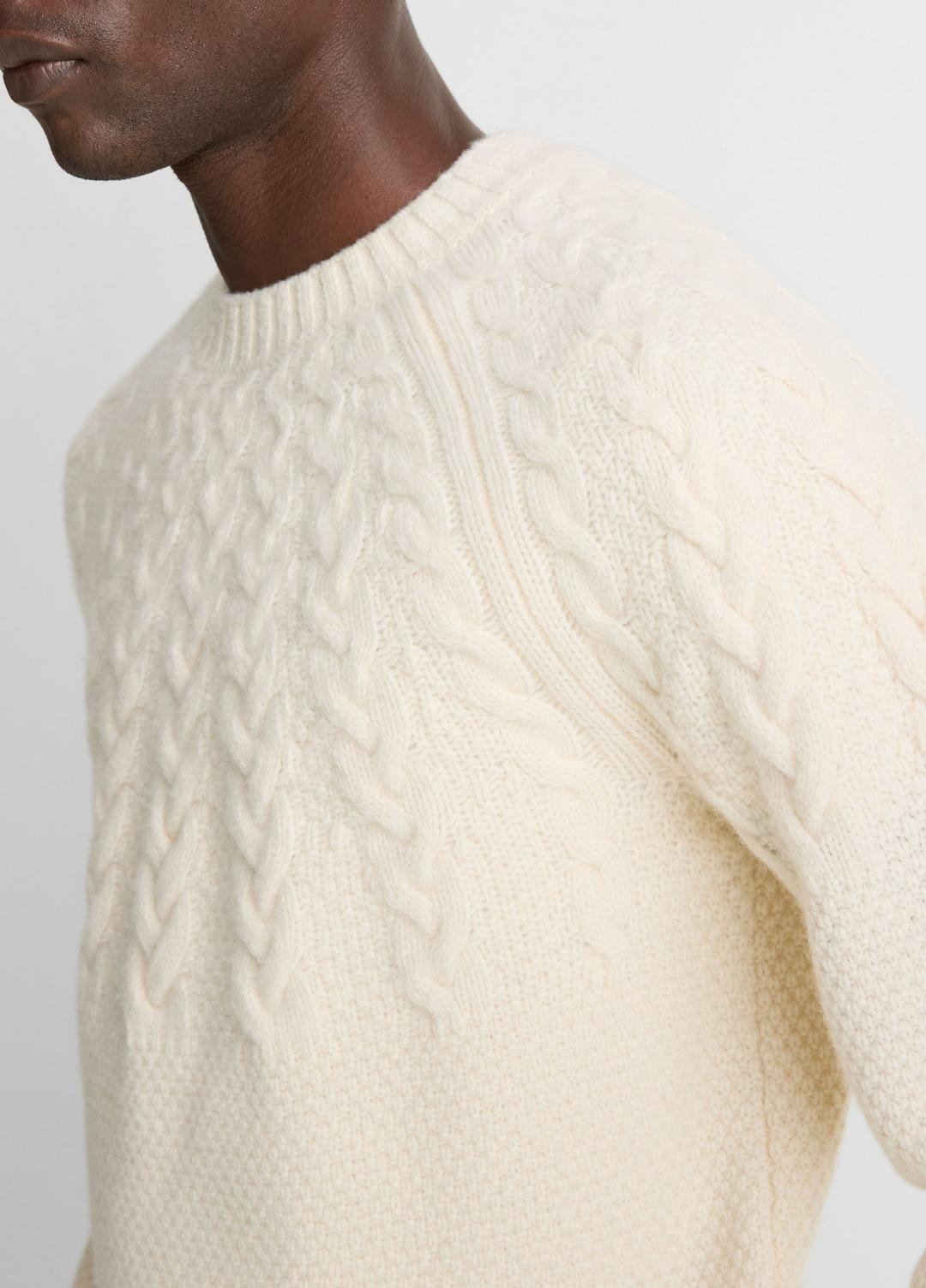 VINCE Airspun Merino Wool Cable-Yoke Sweater in Crew Neck