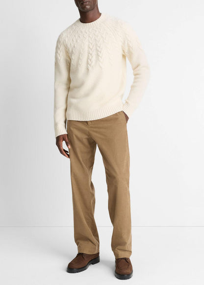 VINCE Airspun Merino Wool Cable-Yoke Sweater in Crew Neck