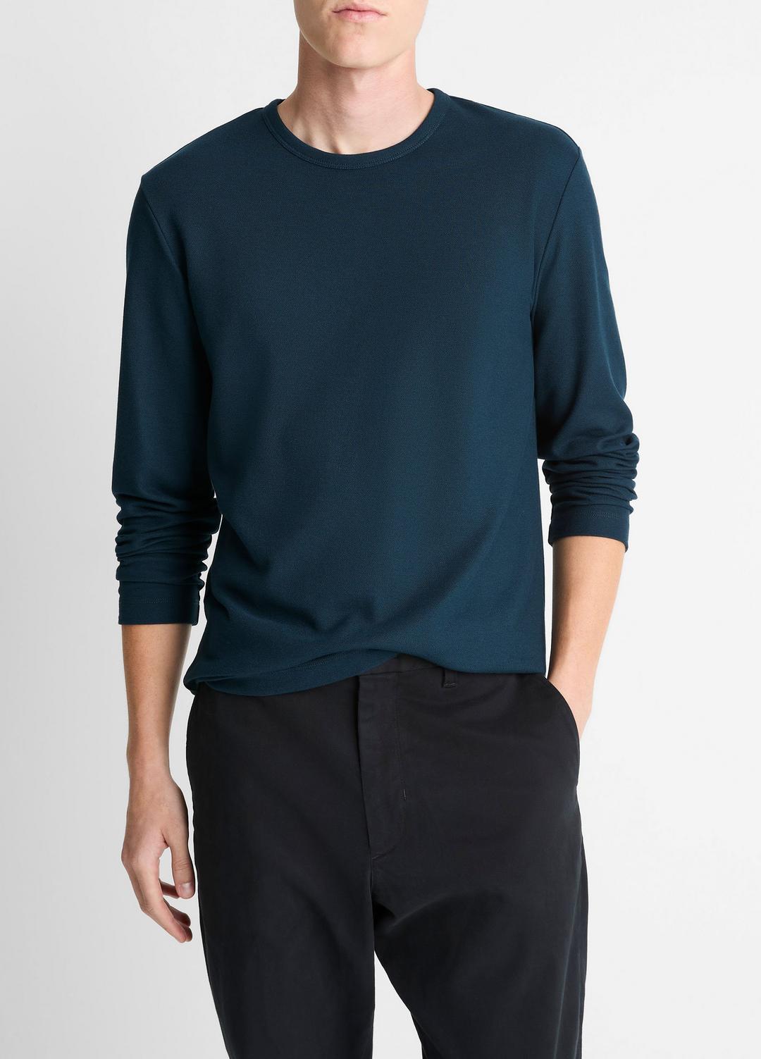 VINCE Pima Cotton Piqué Long-Sleeve T-Shirt in Long Sleeve