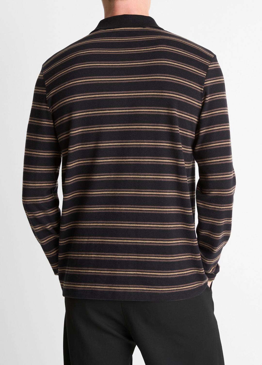 VINCE Striped Cotton-Blend Long-Sleeve Polo Shirt in Henleys & Polos