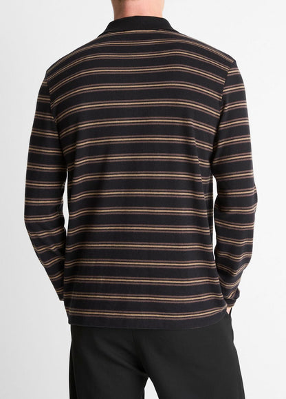 VINCE Striped Cotton-Blend Long-Sleeve Polo Shirt in Henleys & Polos