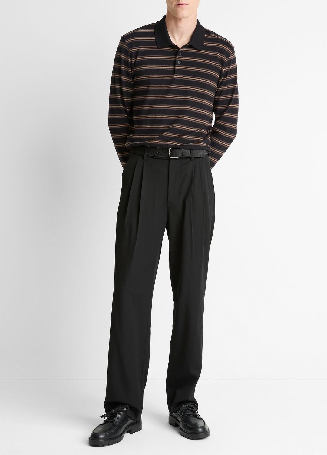 VINCE Striped Cotton-Blend Long-Sleeve Polo Shirt in Henleys & Polos