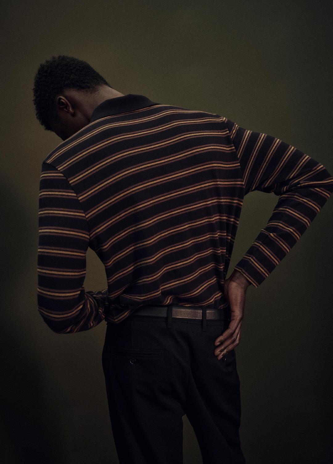 VINCE Striped Cotton-Blend Long-Sleeve Polo Shirt in Henleys & Polos