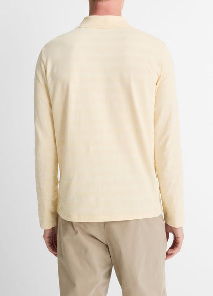 VINCE Jacquard-Stripe Cotton Long-Sleeve Polo Shirt in Long Sleeve