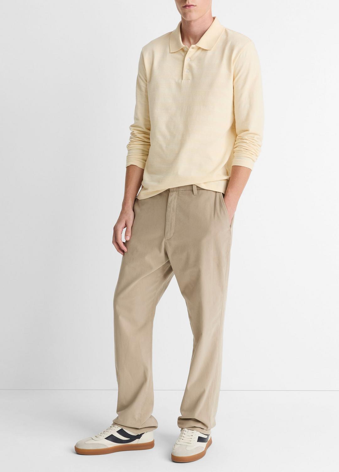 VINCE Jacquard-Stripe Cotton Long-Sleeve Polo Shirt in Long Sleeve