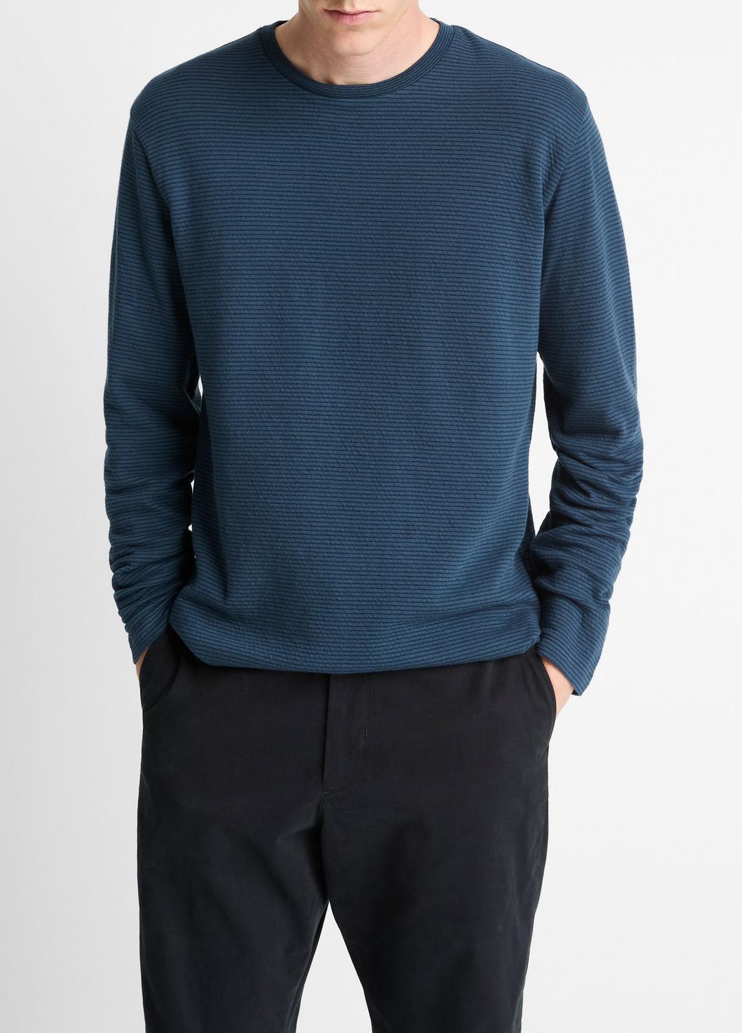 VINCE Striped Double-Knit Pima Cotton Long-Sleeve T-Shirt in Long Sleeve