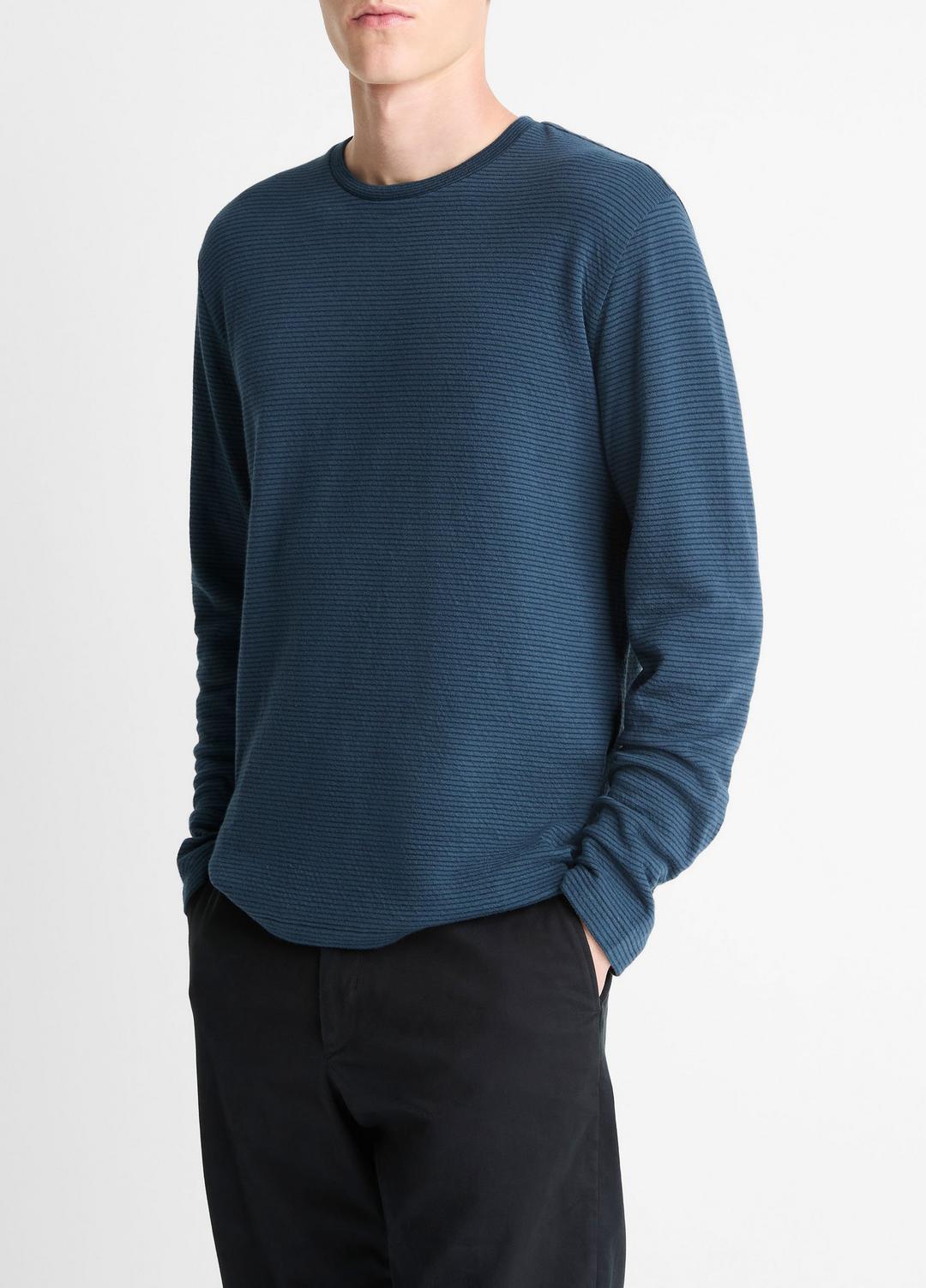 VINCE Striped Double-Knit Pima Cotton Long-Sleeve T-Shirt in Long Sleeve