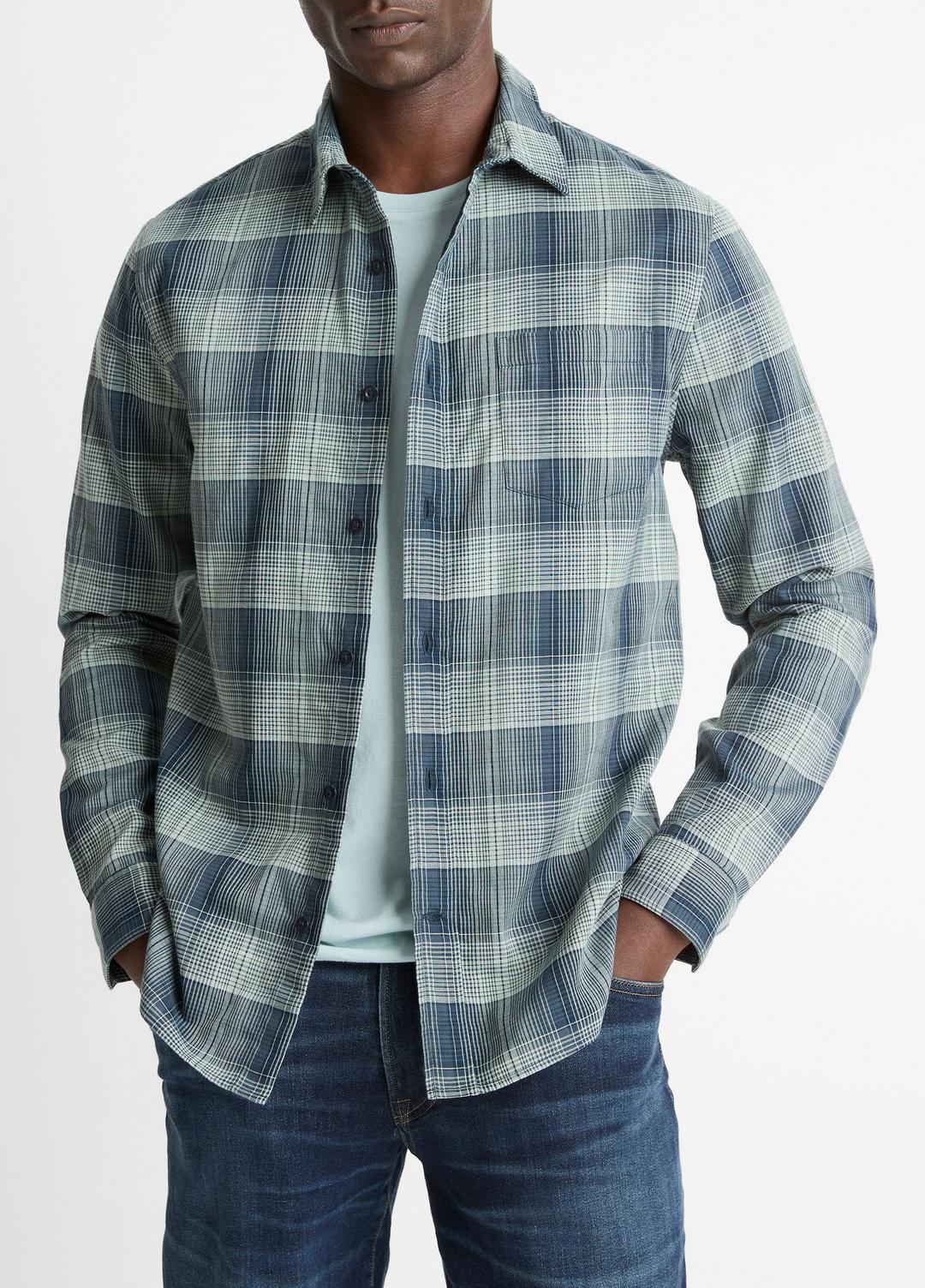 VINCE Big Sky Plaid Cotton Button-Front Shirt in Long Sleeve