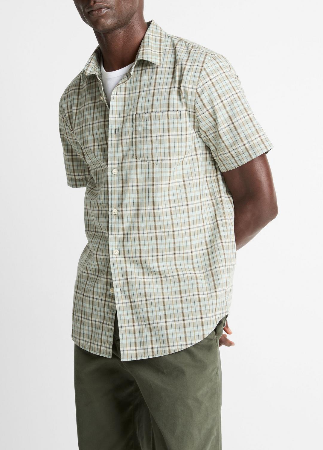 VINCE Polson Plaid Cotton Short-Sleeve Button-Front Shirt in Short Sleeve