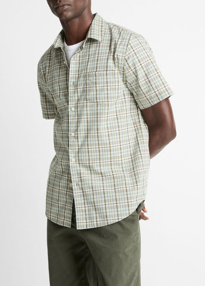 VINCE Polson Plaid Cotton Short-Sleeve Button-Front Shirt in Short Sleeve