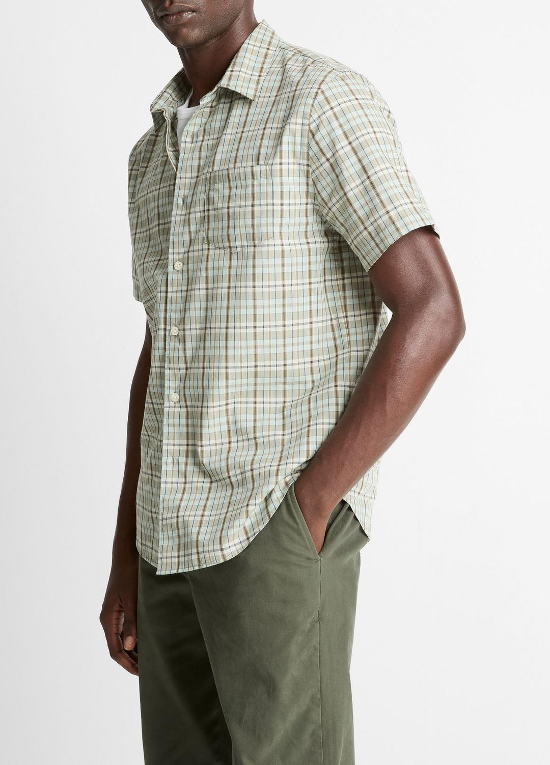 VINCE Polson Plaid Cotton Short-Sleeve Button-Front Shirt in Short Sleeve