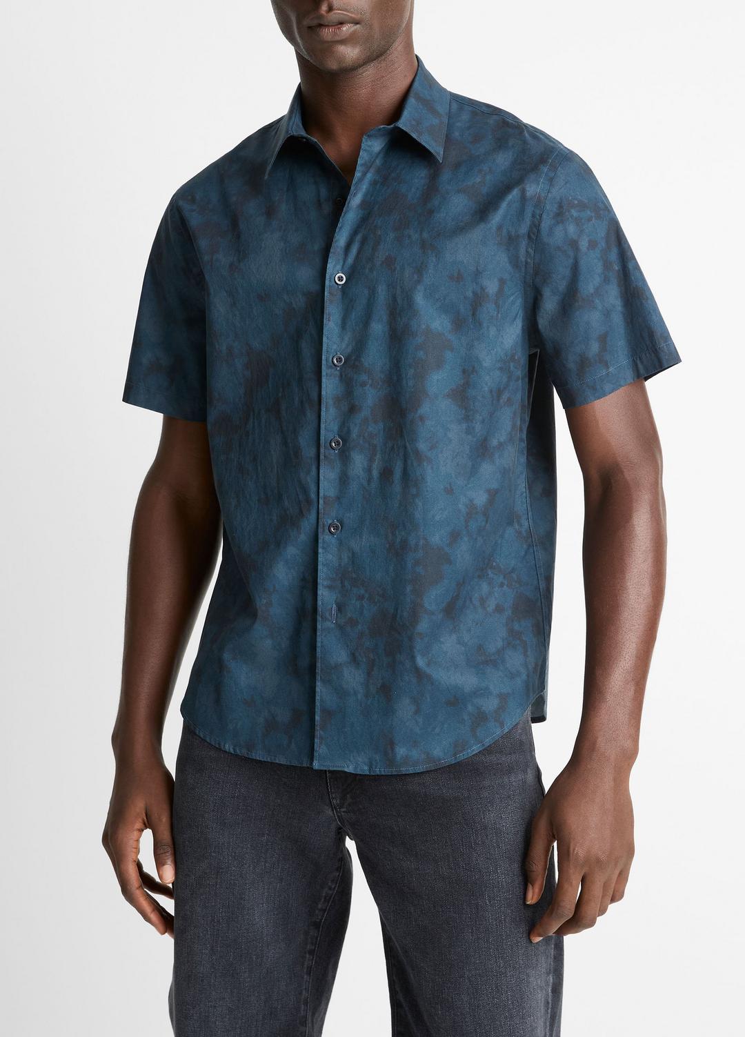 VINCE Dyed Camouflage Cotton Short-Sleeve Button-Front Shirt in Short Sleeve