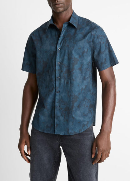 VINCE Dyed Camouflage Cotton Short-Sleeve Button-Front Shirt in Short Sleeve