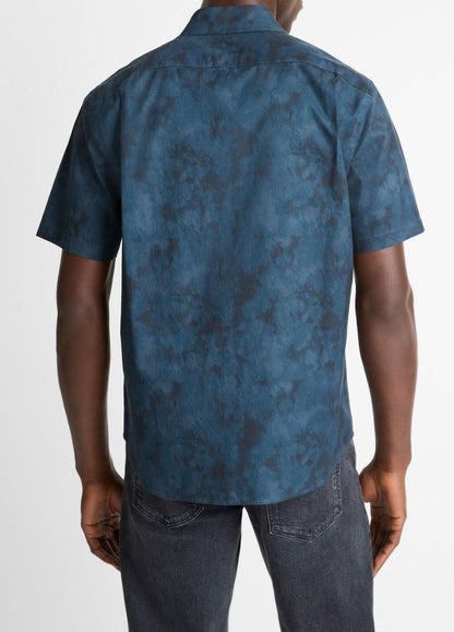VINCE Dyed Camouflage Cotton Short-Sleeve Button-Front Shirt in Short Sleeve