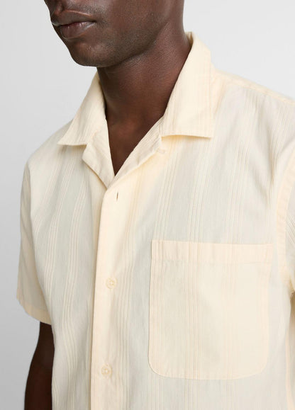 VINCE Union Stripe Cotton Short-Sleeve Loop-Collar Shirt in Short Sleeve