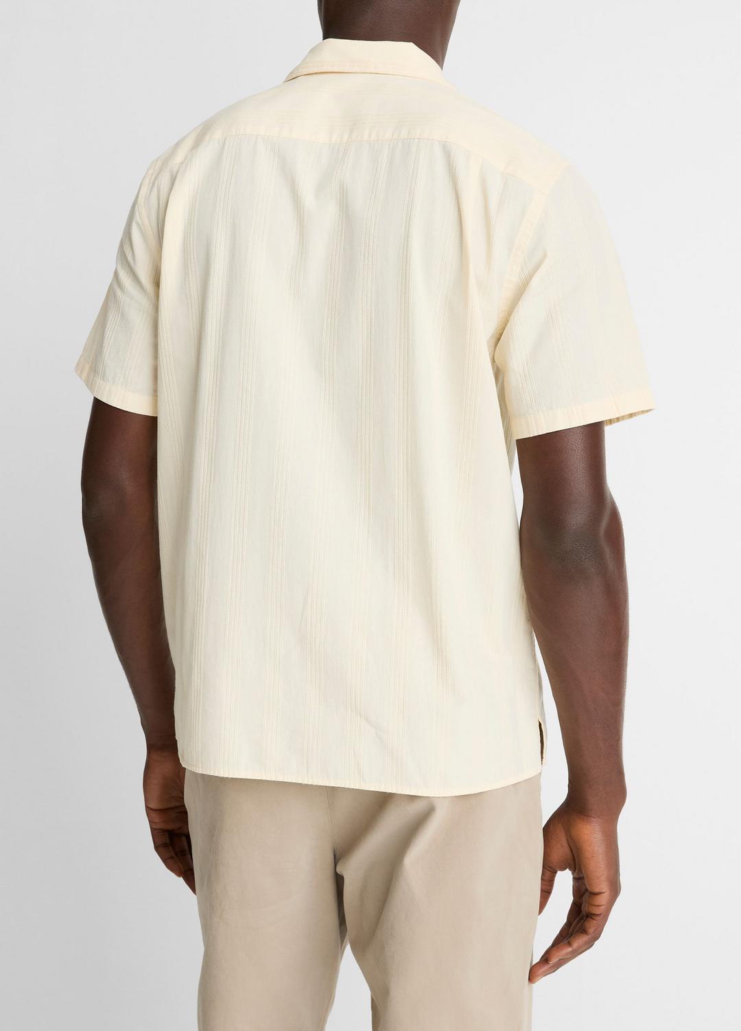VINCE Union Stripe Cotton Short-Sleeve Loop-Collar Shirt in Short Sleeve