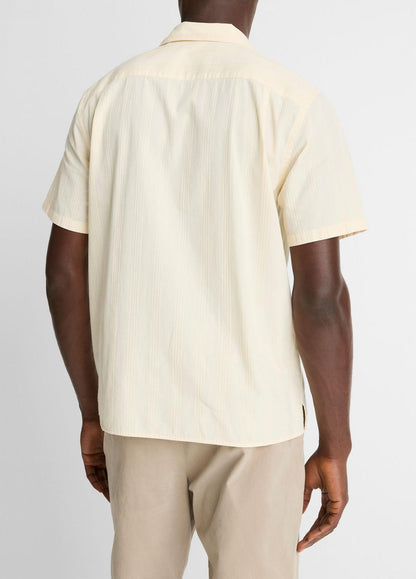 VINCE Union Stripe Cotton Short-Sleeve Loop-Collar Shirt in Short Sleeve