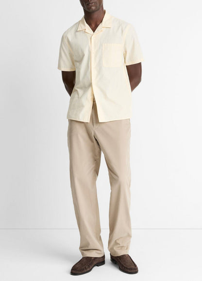VINCE Union Stripe Cotton Short-Sleeve Loop-Collar Shirt in Short Sleeve
