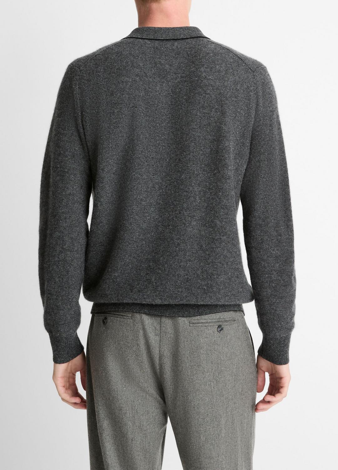 VINCE Feed Stripe Plush Cashmere Johnny-Collar Sweater in Cashmere