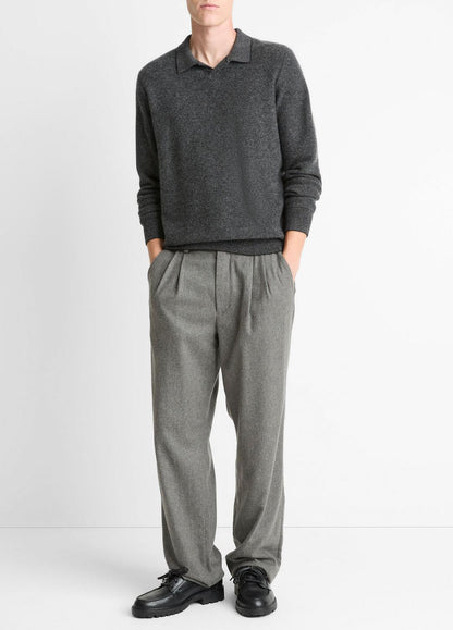 VINCE Feed Stripe Plush Cashmere Johnny-Collar Sweater in Cashmere