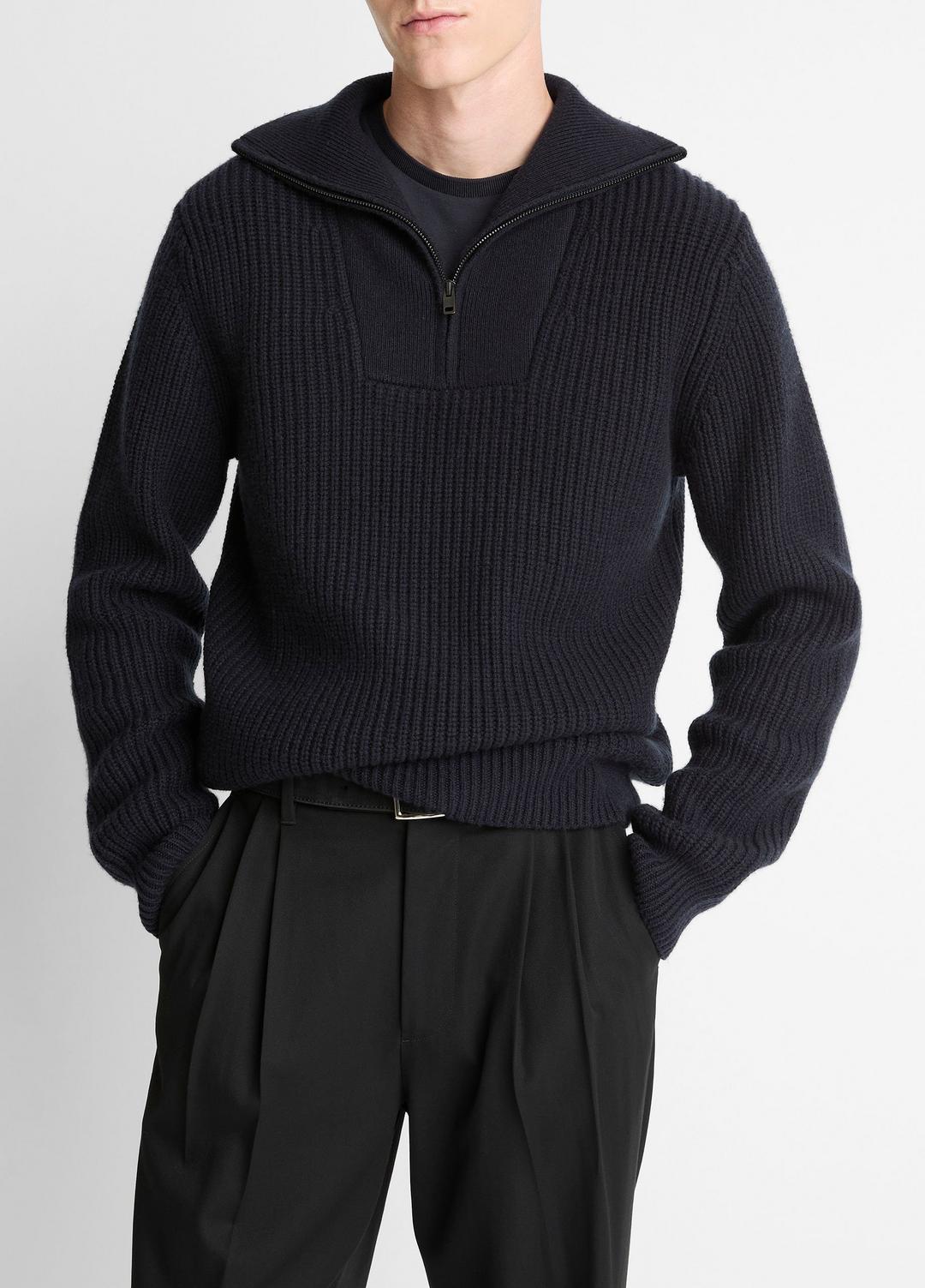 VINCE Heirloom Shaker Wool-Cashmere Quarter-Zip Sweater in Quarter Zip