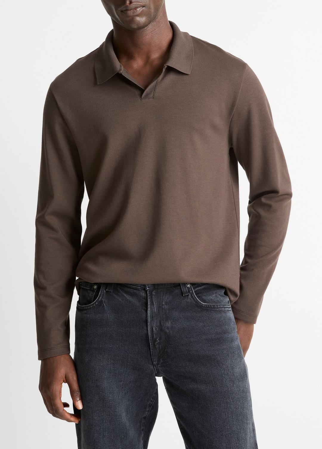 VINCE Milano Pima Cotton-Blend Johnny-Collar Shirt in Long Sleeve