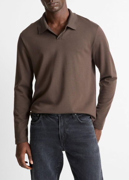 VINCE Milano Pima Cotton-Blend Johnny-Collar Shirt in Long Sleeve