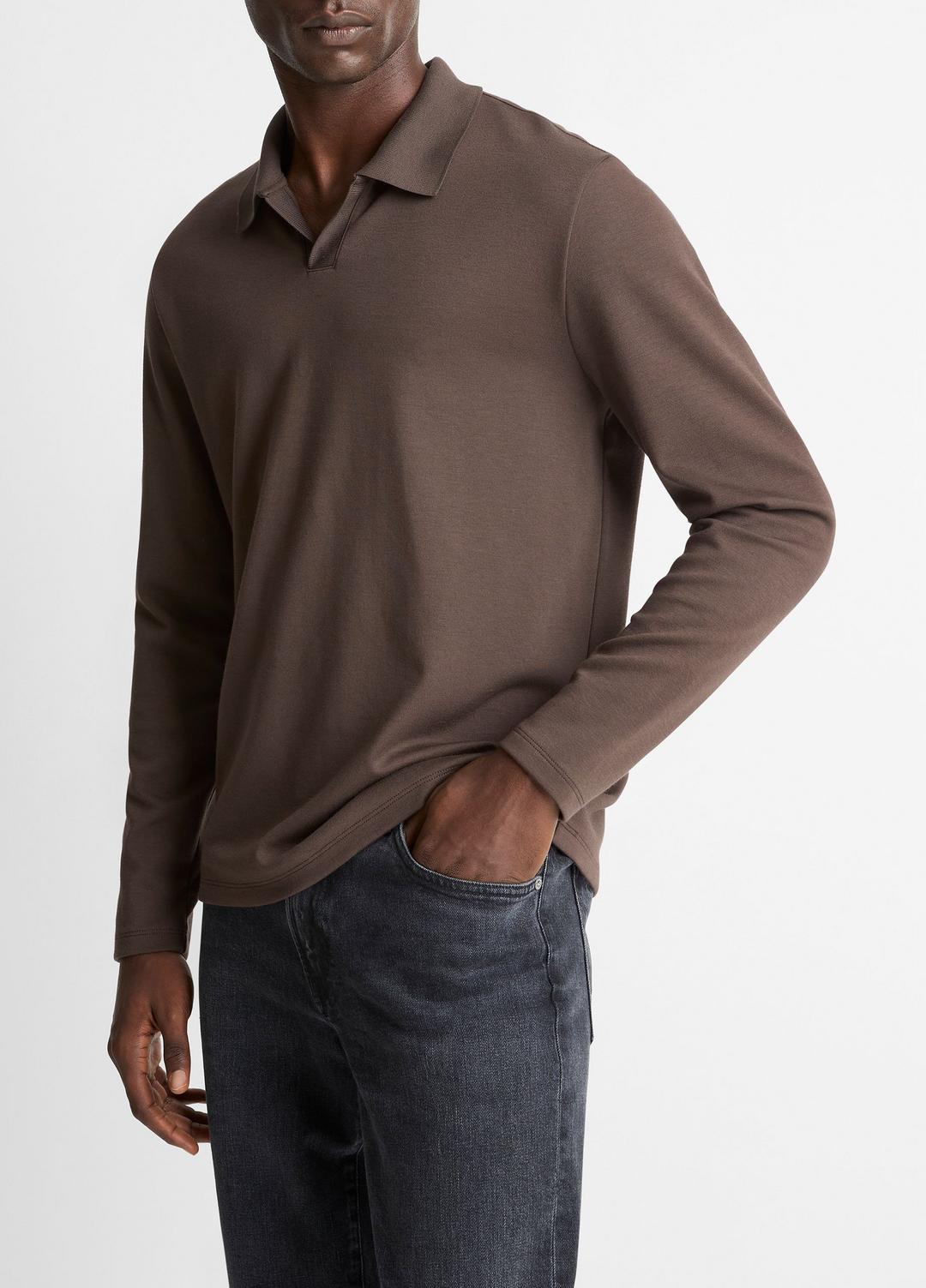 VINCE Milano Pima Cotton-Blend Johnny-Collar Shirt in Long Sleeve