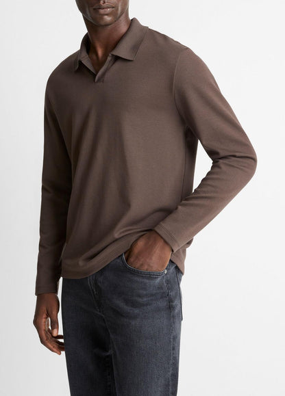 VINCE Milano Pima Cotton-Blend Johnny-Collar Shirt in Long Sleeve