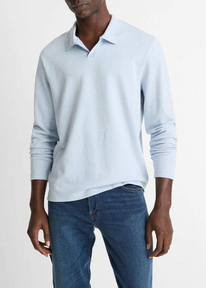 VINCE Milano Pima Cotton-Blend Johnny-Collar Shirt in Long Sleeve