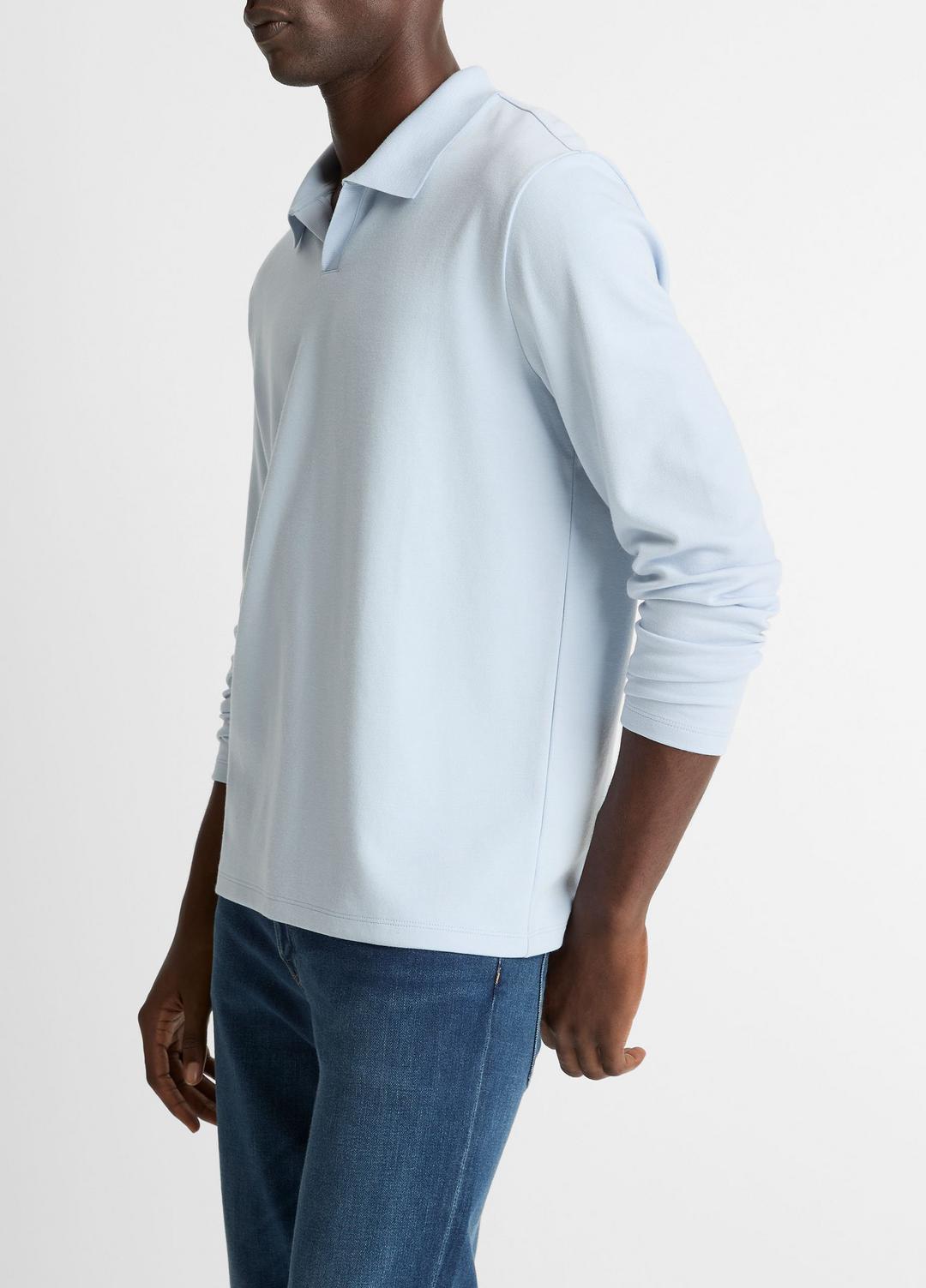 VINCE Milano Pima Cotton-Blend Johnny-Collar Shirt in Long Sleeve