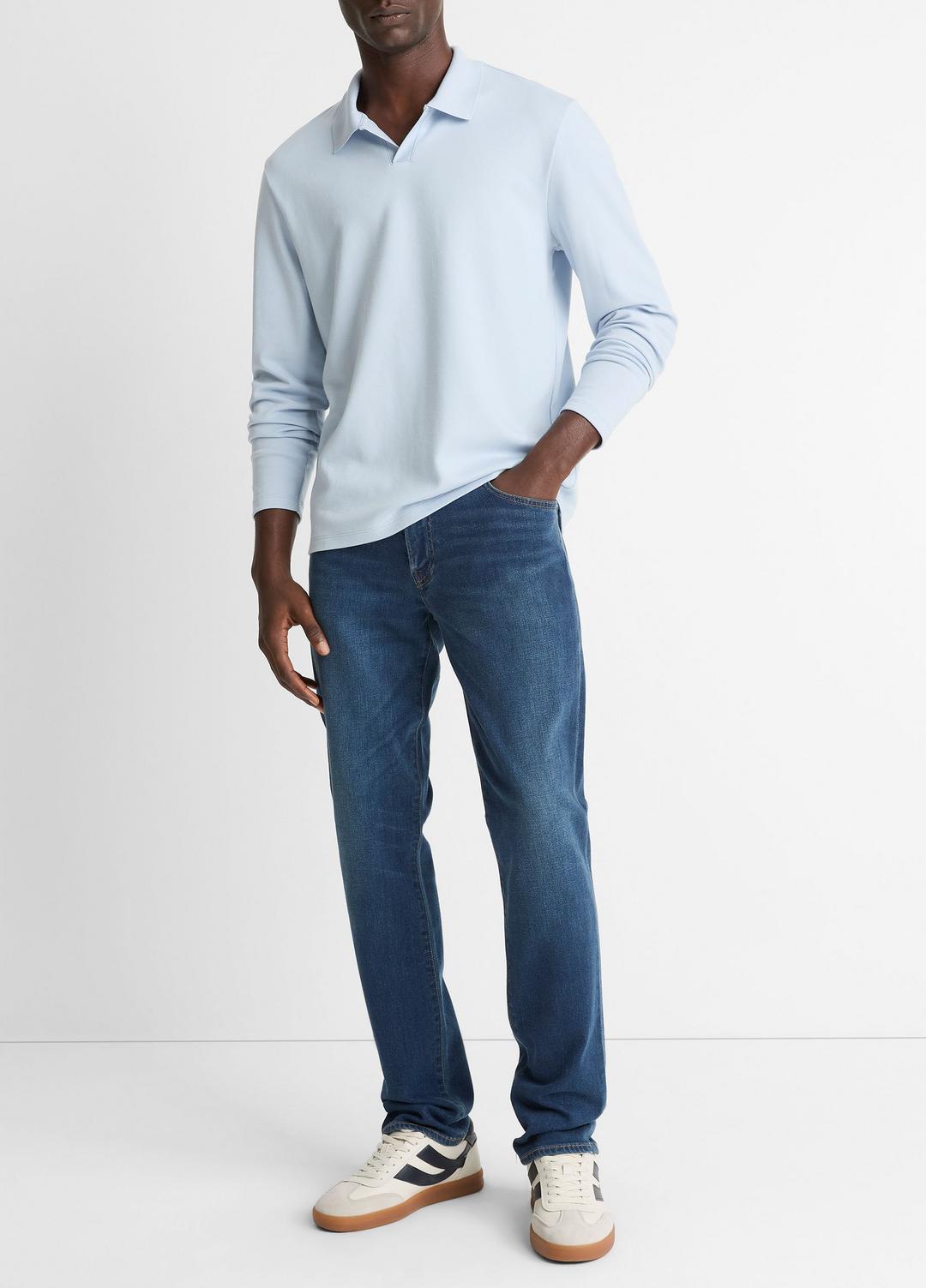 VINCE Milano Pima Cotton-Blend Johnny-Collar Shirt in Long Sleeve