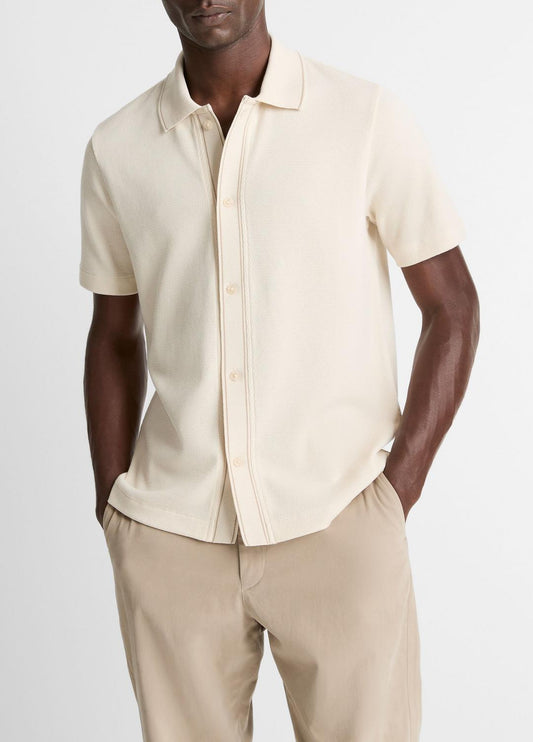 VINCE Jacquard-Knit Cotton Short-Sleeve Button-Front Shirt in Short Sleeve