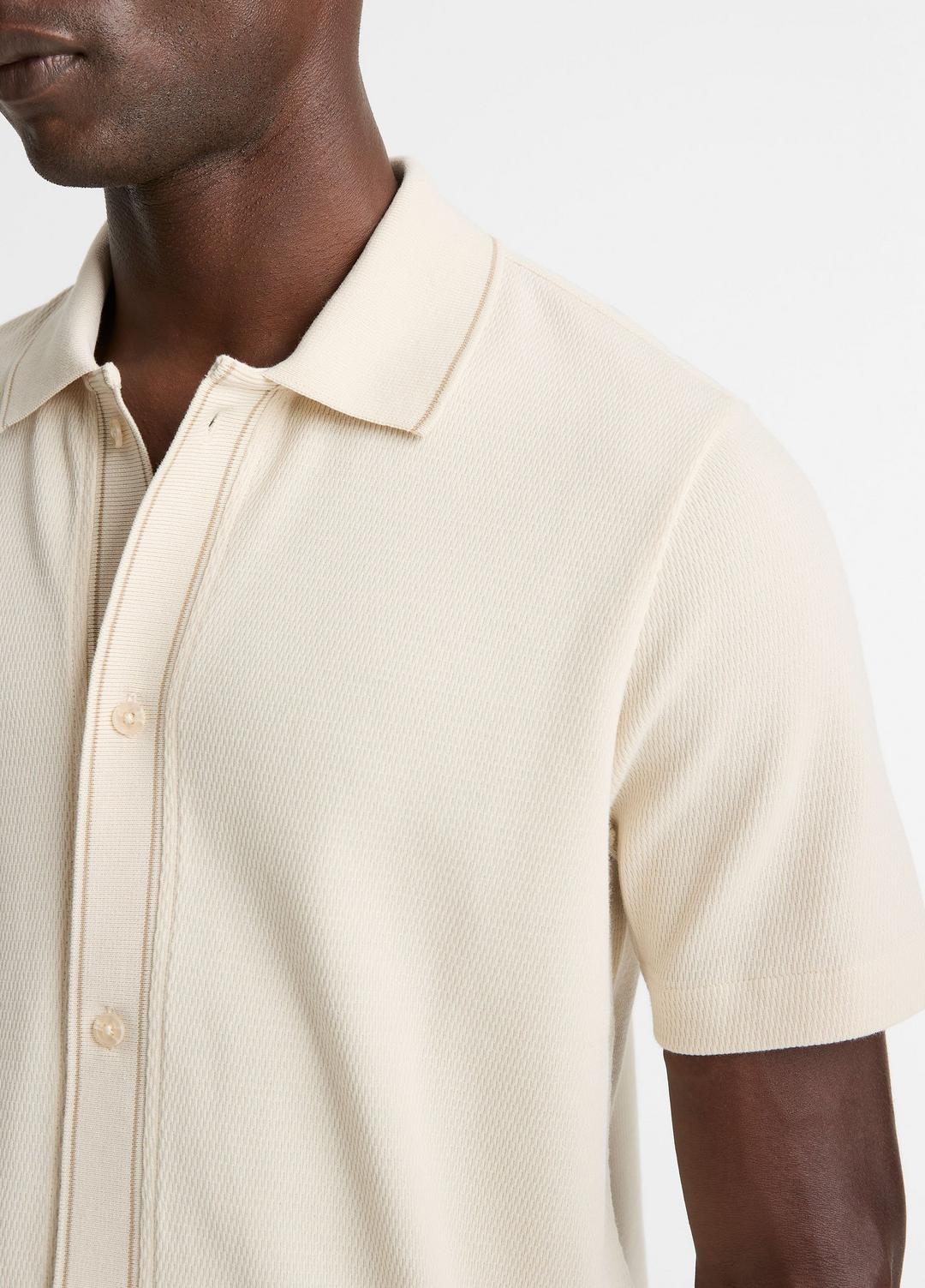 VINCE Jacquard-Knit Cotton Short-Sleeve Button-Front Shirt in Short Sleeve