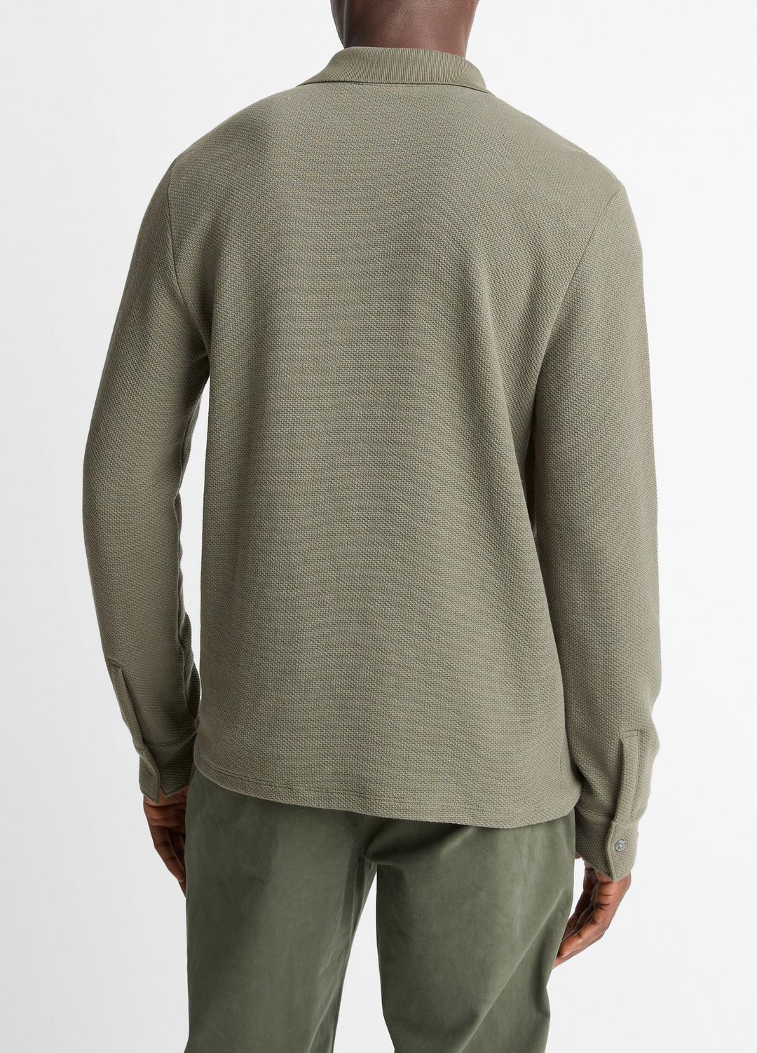 VINCE Basket-Weave Cotton Long-Sleeve Polo Shirt in Henleys & Polos