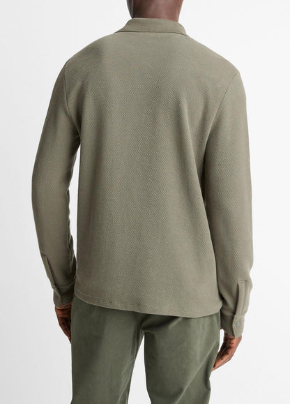 VINCE Basket-Weave Cotton Long-Sleeve Polo Shirt in Henleys & Polos