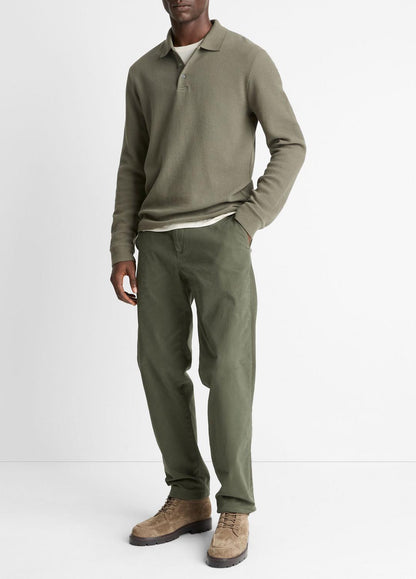 VINCE Basket-Weave Cotton Long-Sleeve Polo Shirt in Henleys & Polos