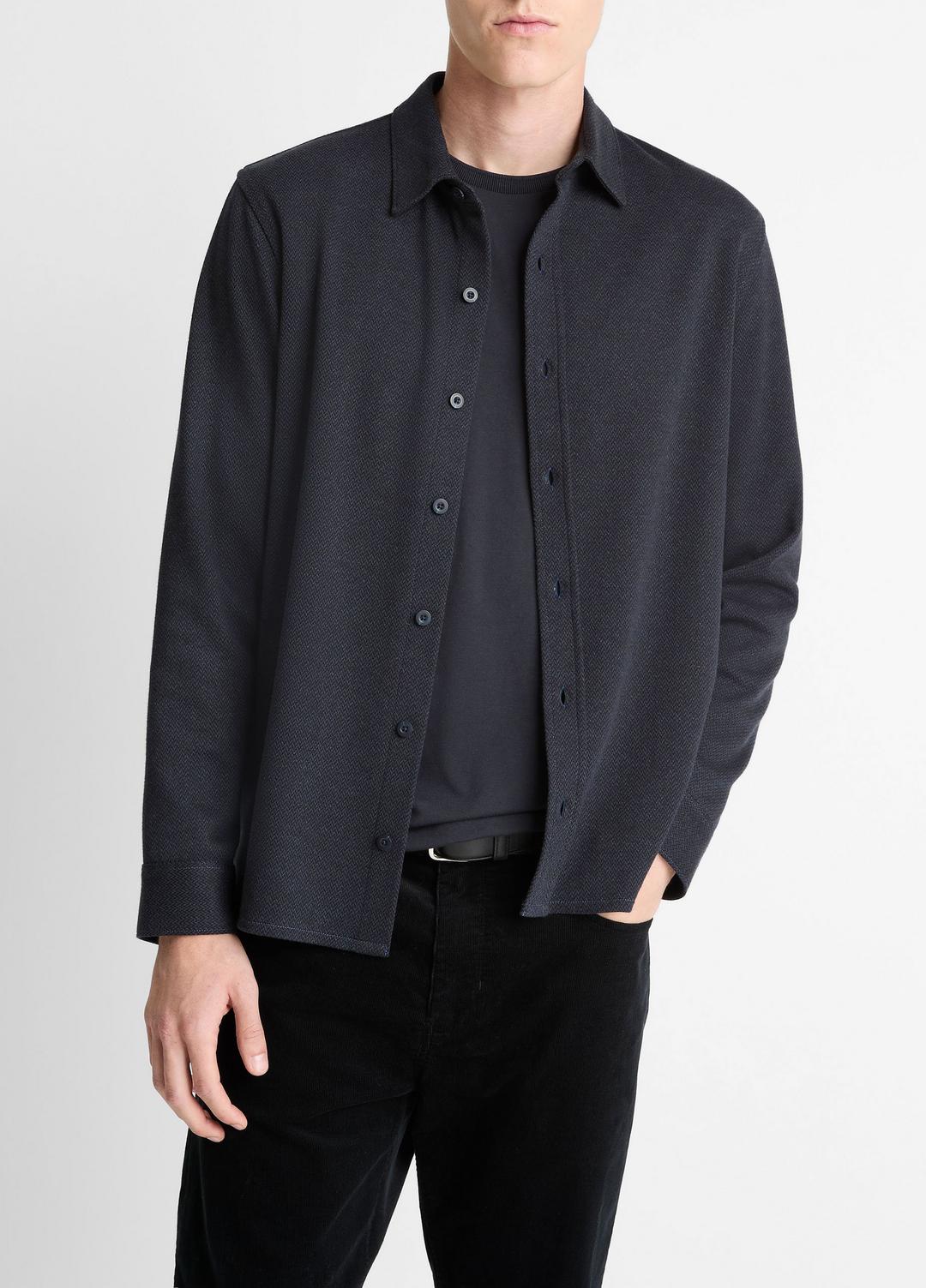 VINCE Herringbone Cotton-Blend Button-Front Shirt in Long Sleeve
