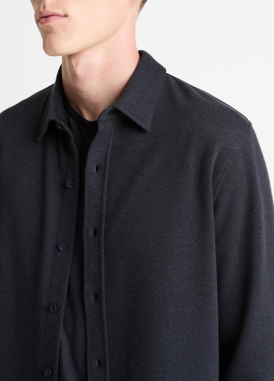 VINCE Herringbone Cotton-Blend Button-Front Shirt in Long Sleeve