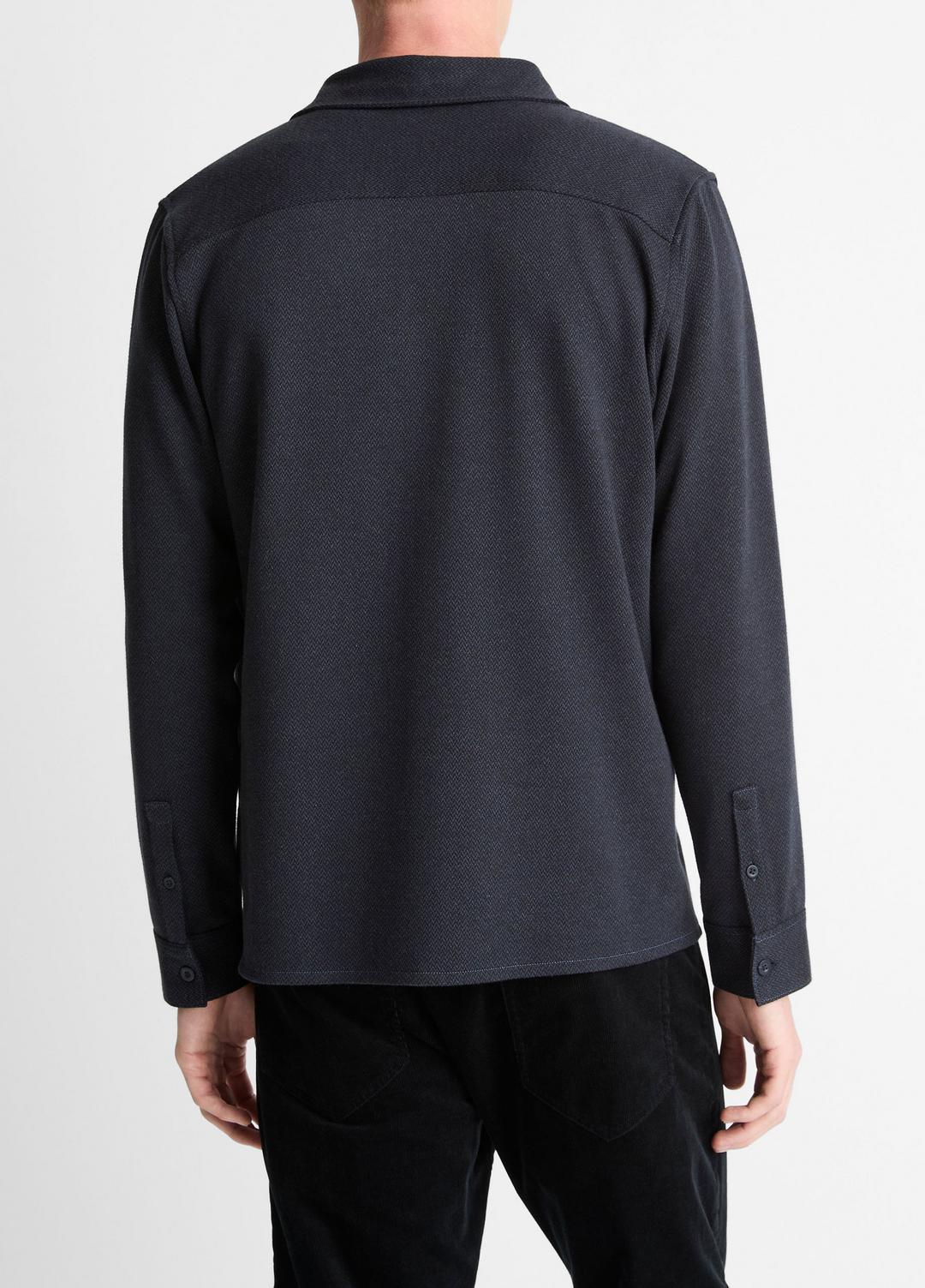 VINCE Herringbone Cotton-Blend Button-Front Shirt in Long Sleeve