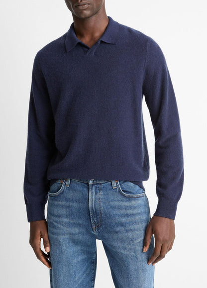 VINCE Feed Stripe Plush Cashmere Johnny-Collar Sweater in Cashmere