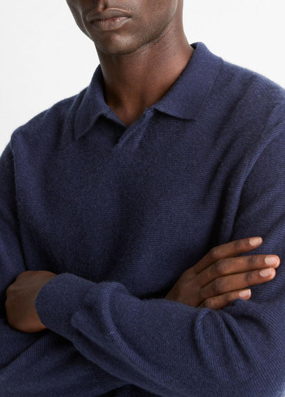 VINCE Feed Stripe Plush Cashmere Johnny-Collar Sweater in Cashmere