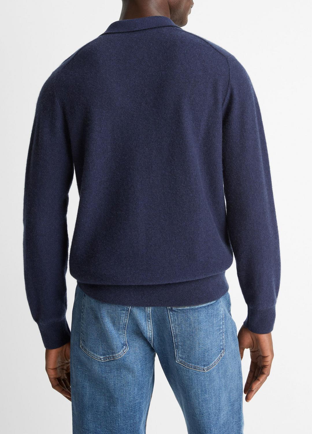 VINCE Feed Stripe Plush Cashmere Johnny-Collar Sweater in Cashmere